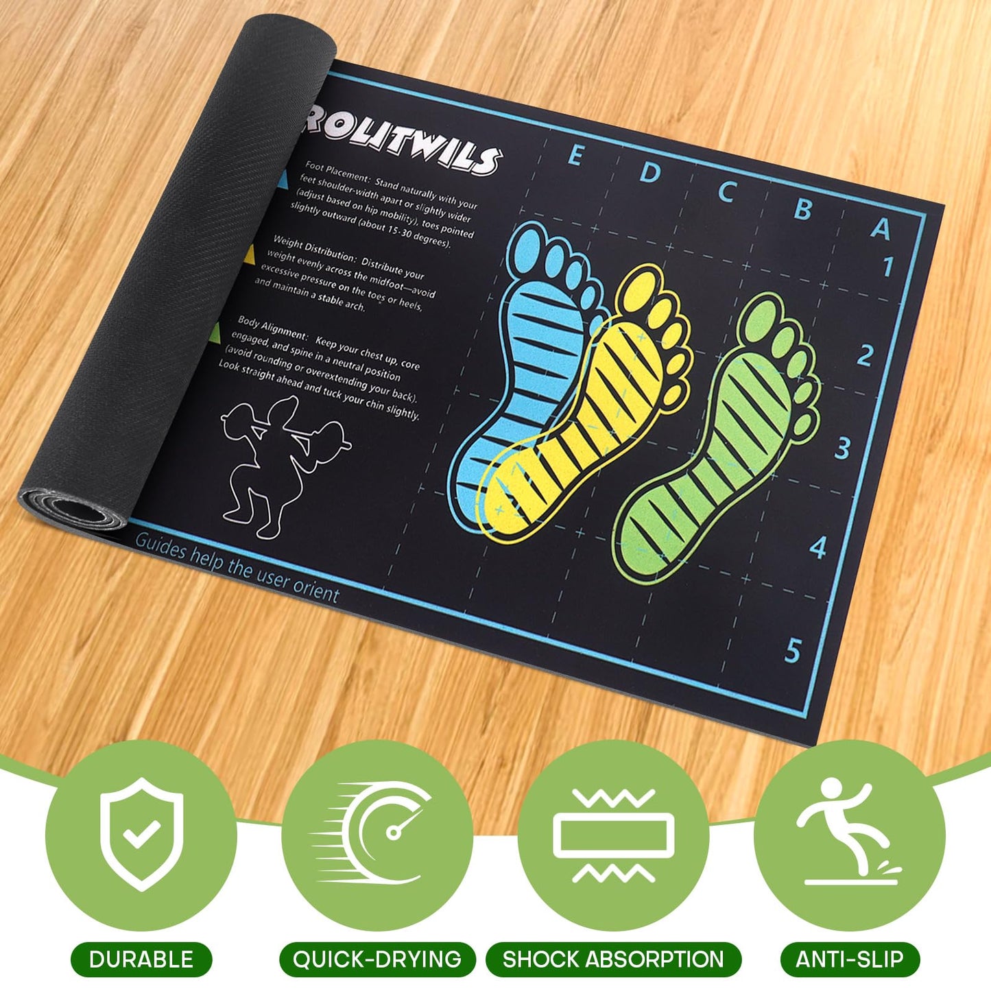 31.5'' X 13.8'' Anti-Slip Squat Mat with Foot Position Guides, Professional-Grade Exercise Mat Perfect for Squats, Leg Training and Lunges, Enhancing Muscle Activation, Versatility and Safety for Home Fitness Enthusiasts