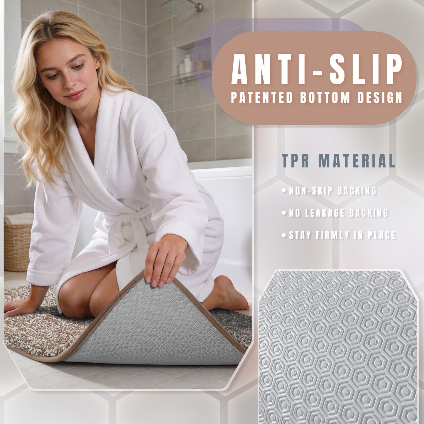 Yimobra Cushioned Anti-Fatigue Bathroom Rug, Bath Mat Non Slip Washable, Dense Soft Microfiber for Bathroom Sink, Shower, Tired Feet Comfort, Absorbent, 36" X 24", Brown and White