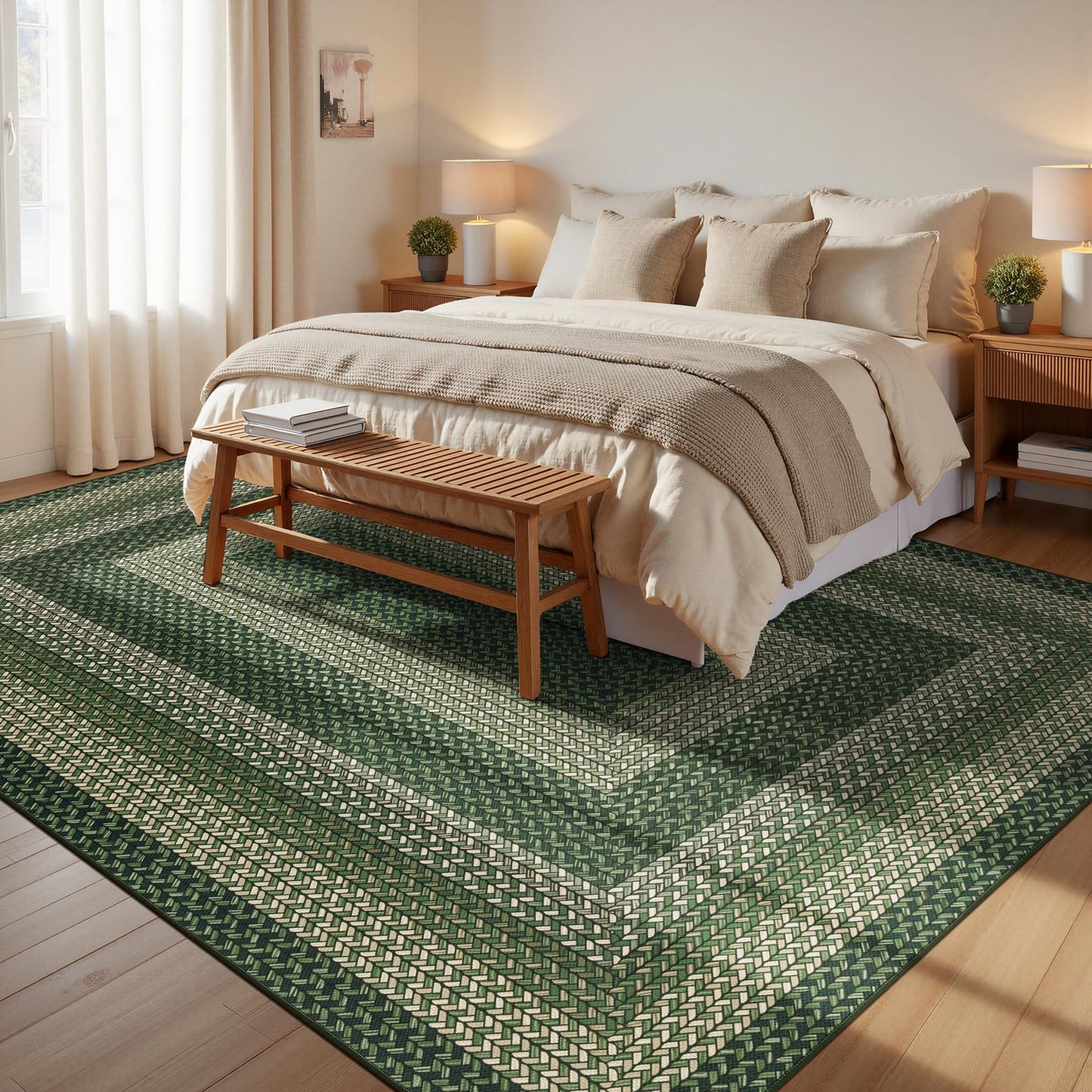 Ileading Faux Braided Area Rug 6'x9' Washable Farmhouse, No-Shed Non-Slip Woven Carpet, Pet Friendly Stain Resistant Jute Style Rug for Living Room Dining Bedroom Office