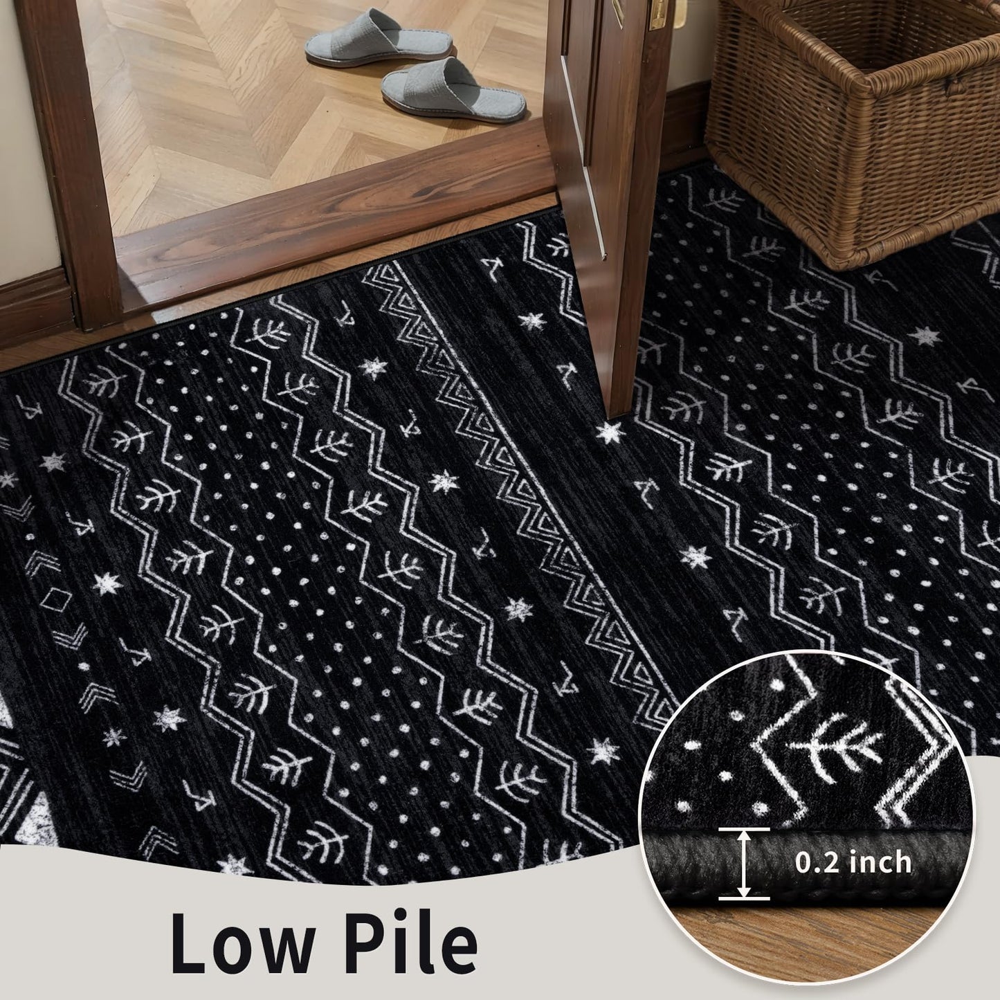 SERISSA 2x3 Rugs for Entryway, Washable Non-Slip Black and White Small Area Rug, Soft Low-Pile Boho Geometric Indoor Entry Rug Door Mat Indoor Entrance Front Door Carpet for Bathroom Kitchen Bedroom