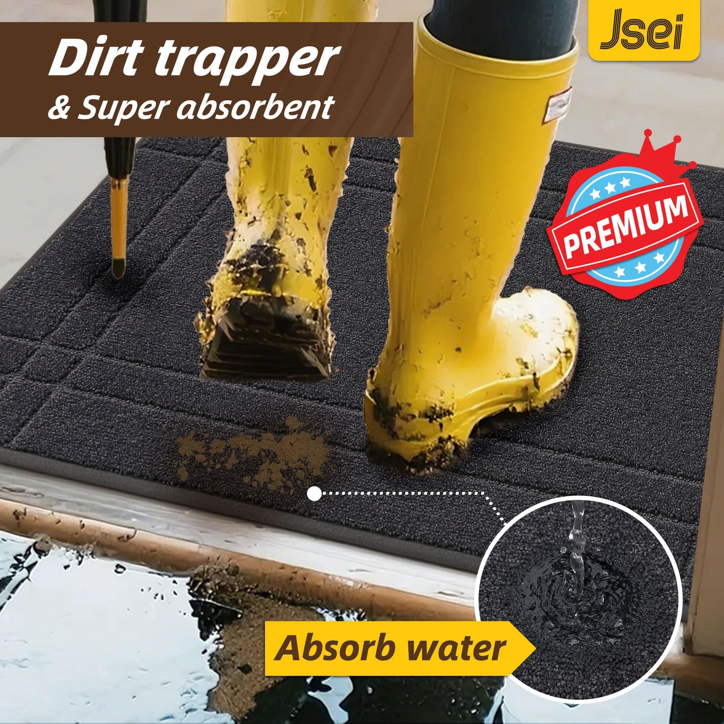 JSEI Entryway Rugs Doormat 20"x32", Non-Slip Dirt Trapper Door Mats Indoor, Washable Absorbent and Stain Resist Welcome Floor Mat for Front Door, Dog Door Mat, Dirty Wet Shoes & Paws, Dark Grey