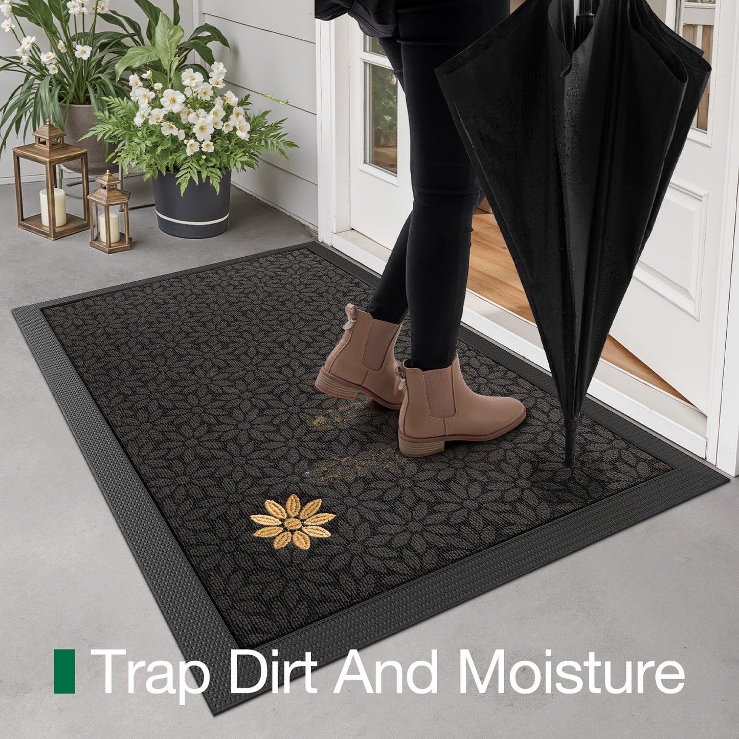 LUMI Outside Welcome Door Mat 24x36, Non-Slip Heavy Duty Dirt Trapper, Grey