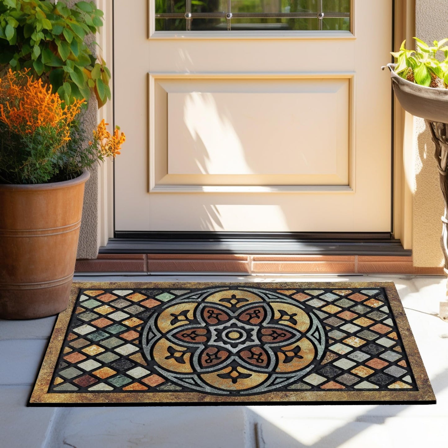 CHICHIC Welcome Door Mat 18 x 30 Inch Front Doormat Outdoors for Home Entrance Outdoors Mat for Outside Entry Way Doormat Entry Rugs, Heavy Duty Non Slip Rubber Back Low Profile, Petal