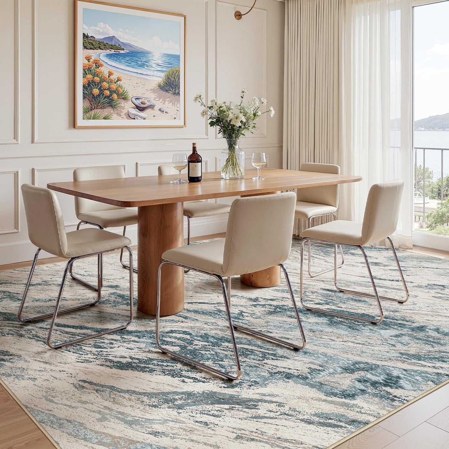 Micgeek Area Rugs for Living Room: 9X12 Abstract Washable Rug Modern Neutral Large Soft Stain Resistant Non-Slip for Bedroom Dining Room Indoor Home Office Carpet - Blue Brown