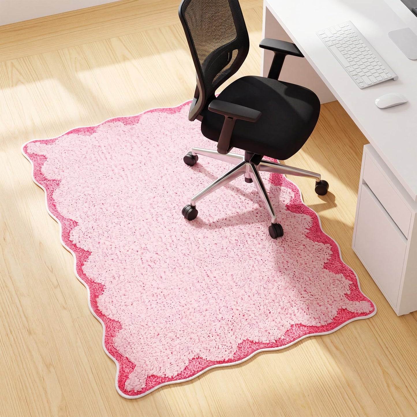 Breling Office Chair Mat for Hardwood Floor & Tile Floor, 36" x 48" Large Anti-Slip Floors Protector, Under Desk Gaming Rug for Rolling Computer Chair for Office Home(Scallop Edge,Pink)