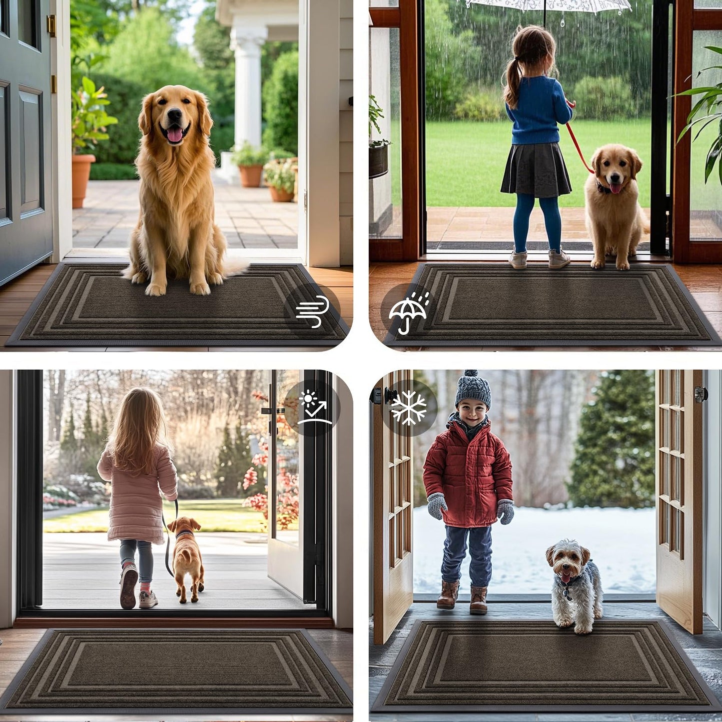 Buganda Front Door Mat Indoor Outdoor Entrance, Non-Slip Natural Rubber Doormats, Easy Clean, Low Profile, Dirt Trapper Entryway Floor Mats for Outside, Garages and Patios, 29.5x17, Brown