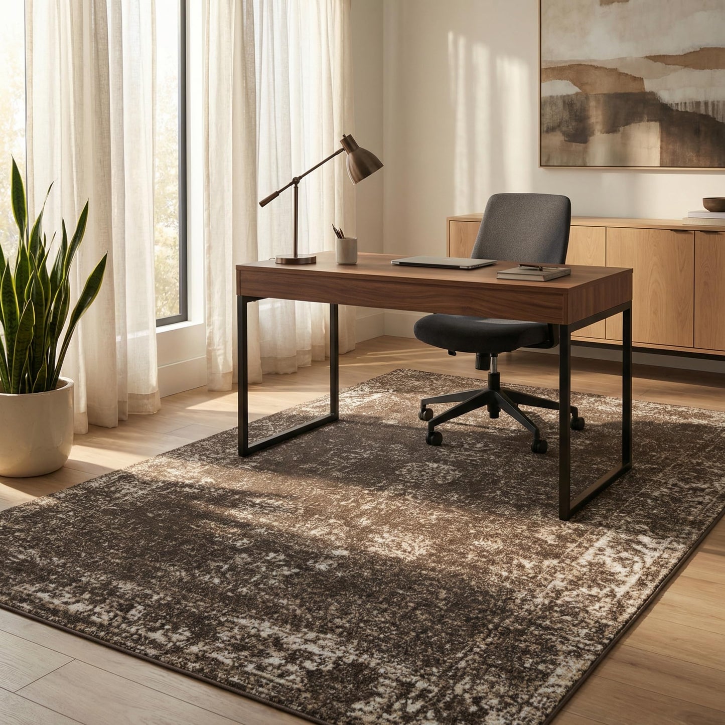 Unique Loom Sofia Collection Area Rug - Casino (4' 1" x 6' 1" Rectangle, Brown/ Ivory)