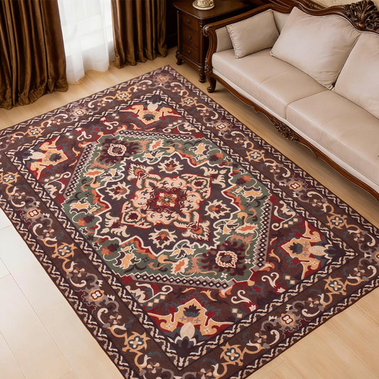 5x7 Area Rug for Living Room or Bedroom, Washable Non Slip Vintage Floral Medallion Rug, Soft Low Pile Carpet