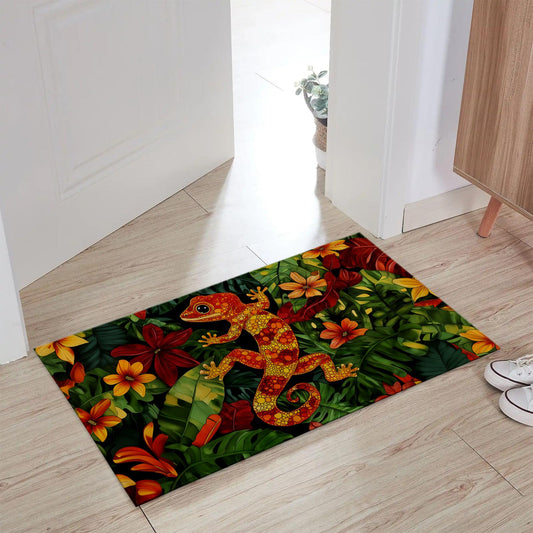 BIWOTU Tropical Gecko Indoor Door Mat, Decorative Indoor Entrance Welcome Door Mats, Non Slip Non-Woven Fabric Floral Geckos Jungle Doormat Gifts, for Kitchen, Interior Porch 17"x29.5"