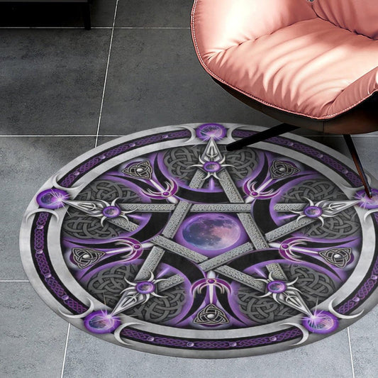 Yandier Celtic Pagan Purple Pentagram Wiccan Gothic Style Ultra Soft Non-Slip Area Rugs Indoor Coral Velvet Floor Mat Short Flannel Carpet for Living Room Bedroom Dining Room, 35*35in