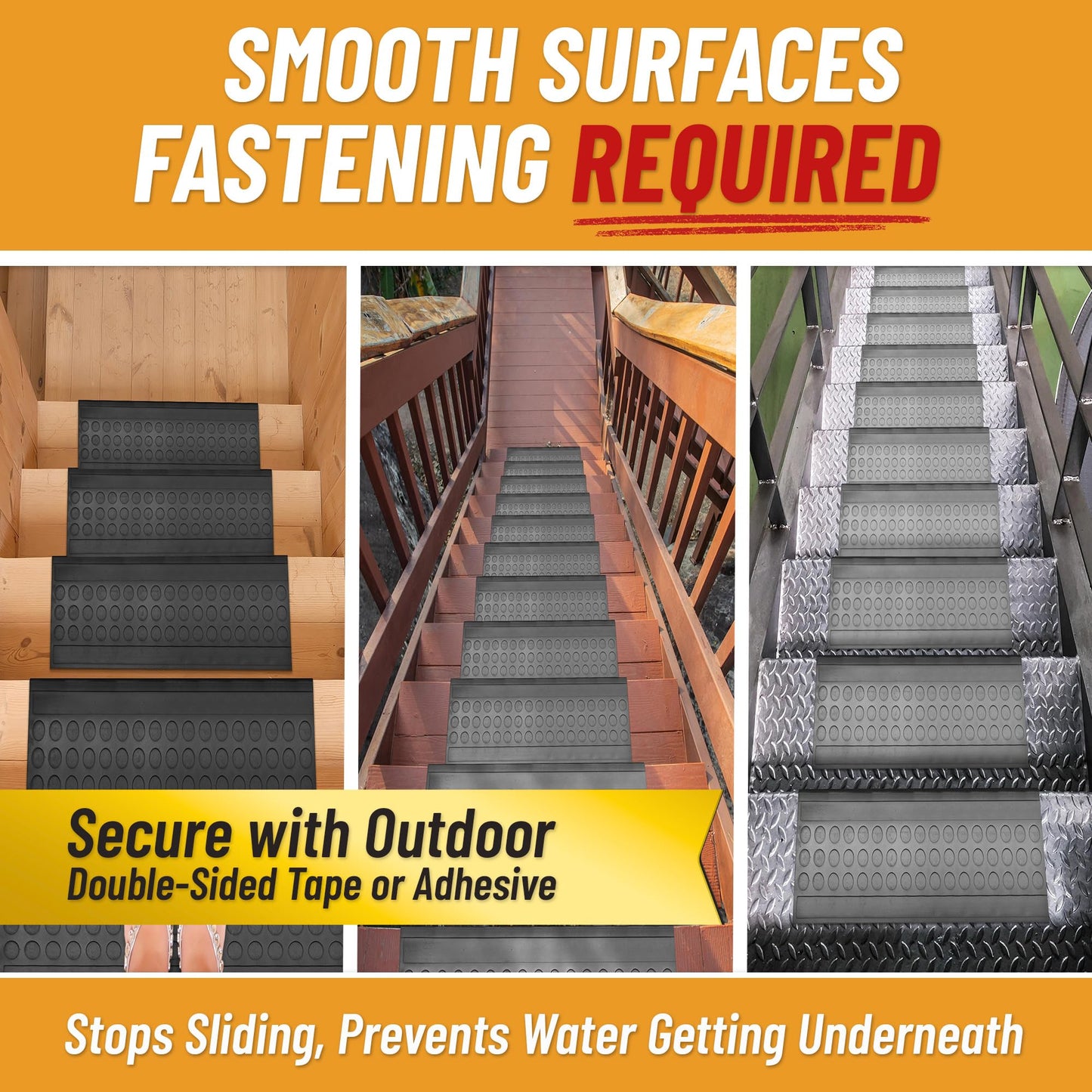 Ottomanson Outdoor Bullnose Stair Treads – Coin Heavy-Duty Non Slip Stair Mats – Strong Grip for Concrete, Brick & Textured Steps – Requires Fastening on Wooden & RV Steps, Pack of 5