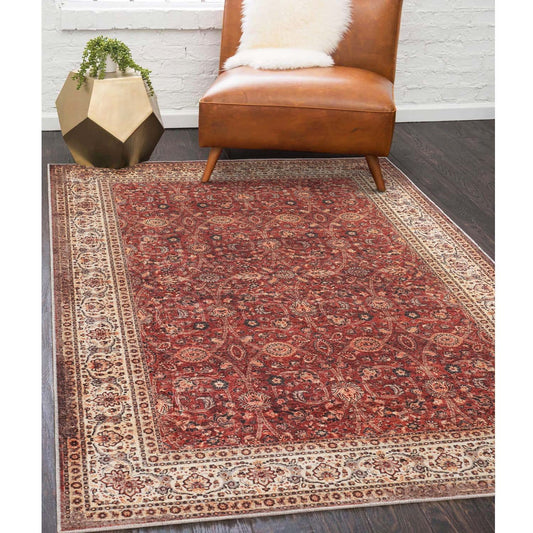 Superior Boho Floral Medallion Washable Rug, Non-Skid Backing, Pet & Kid Friendly, Easy Care, Non-Slip Rugs for Living Room, Kitchen, Bedroom, Low Pile Area Rug, Toucan Collection, 9' x 12', Beige