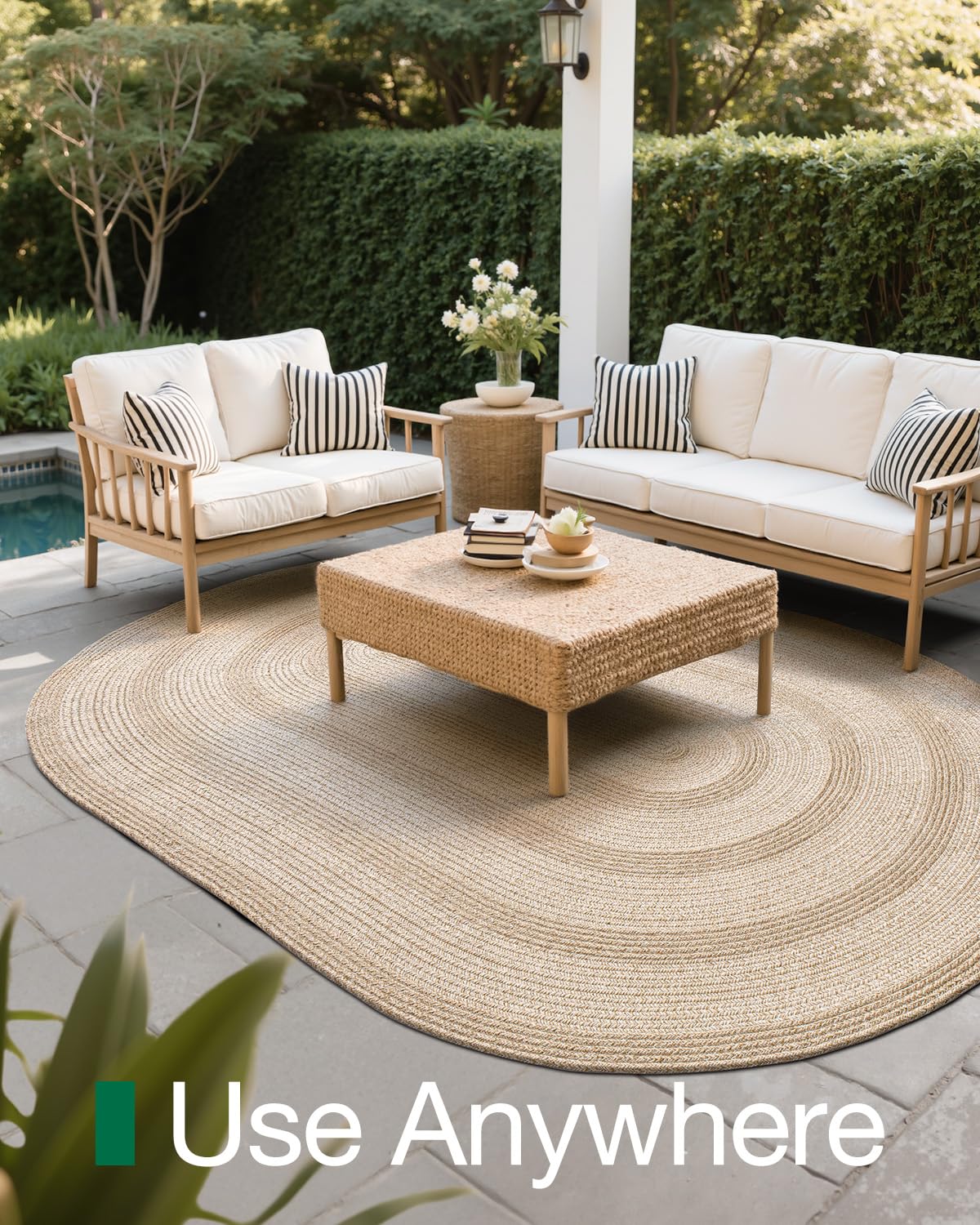 LUMI Jute Area Rug 5x8 Oval for Living Room, Natural Braided Woven Rugs Non Slip, Neutral Carpets No Shedding, Durable for High Traffic, Dining Room, Indoor, Outdoor, Patio