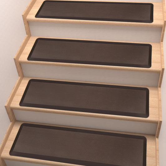 PURE ERA Cushioned Stair Mat, 8 x 30 Inch Non-Slip Stair Treads, Staircase Step Treads Foam Stair Pads, Tape Free Durable Stair Treads for Wooden Steps Washable, Easy to Clean (6 Pieces, Brown)