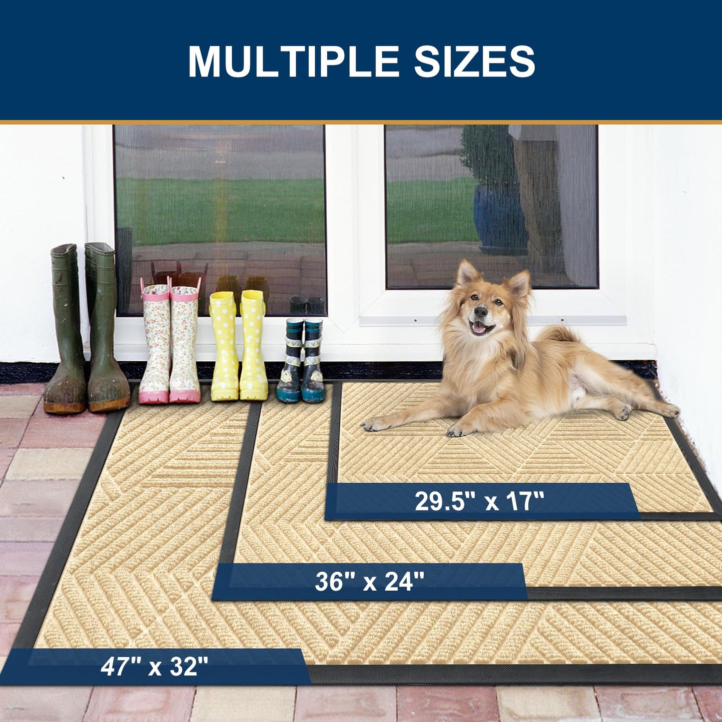 Smiry Front Door Mat Outside Entrance, Heavy Duty Sturdy Natural Rubber Doormat, Trap Dirt and Moisture, Easy Clean Low Profile Mats for Indoor Outdoor Entry, Irregular Triangle (29.5x17, Beige)
