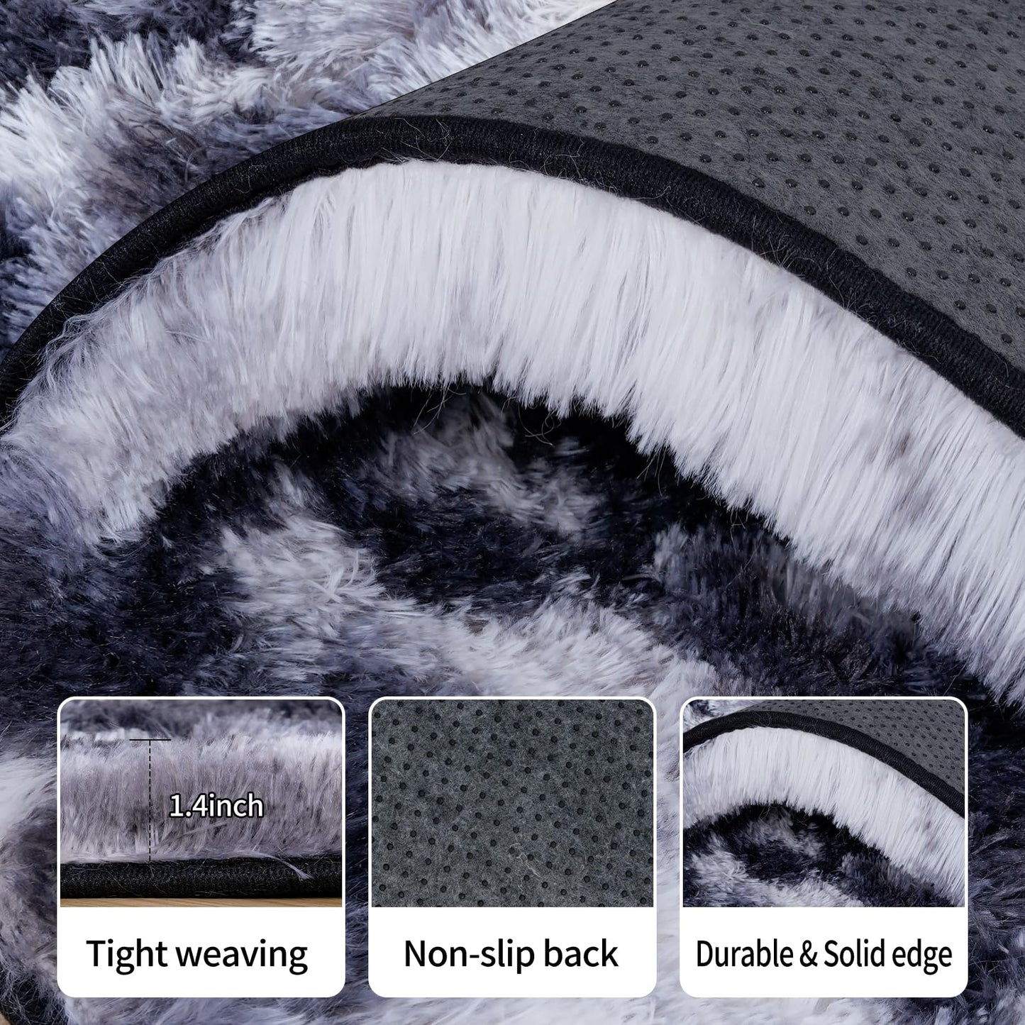 8x10 Area Rugs for Living Room Bedroom, Ultra Soft Fluffy Black and White Large Rug Carpet for Bedroom, Upgrade Non-Slip Fuzzy Shag Plush Rugs for Nursery Boys Girls Kids Room Modern Indoor Home Decor