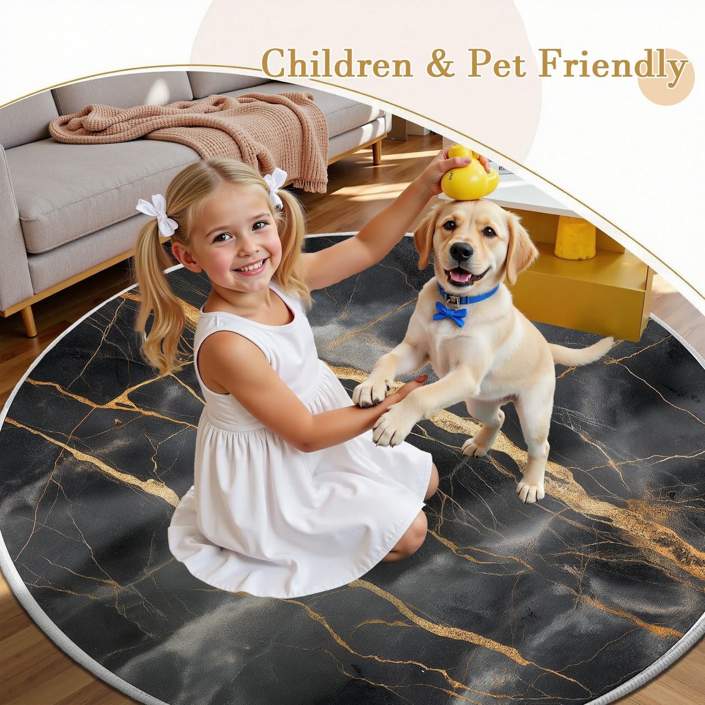 Aesthetic Marble Decor Round Area Rug 3ft, Modern Abstract Marble Pattern for Living Room, Bedroom, Dining Room, Room & Guest Room, Soft Machine Washable Floor Mat, Non-Slip Circular Carpet