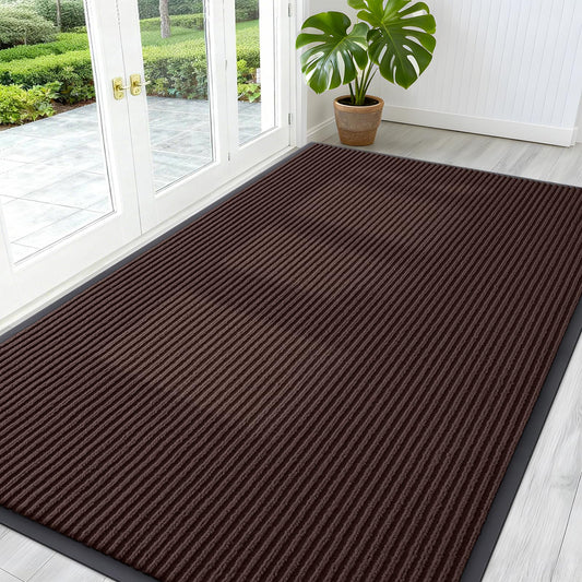 OLANLY Front Door Mat Indoor Outdoor Entrance, Waterproof Heavy Duty Doormat, Fade Resistant, Low Profile, Easy Clean Patio Porch Welcome Floor Mats for Entry, 59x34, Brown