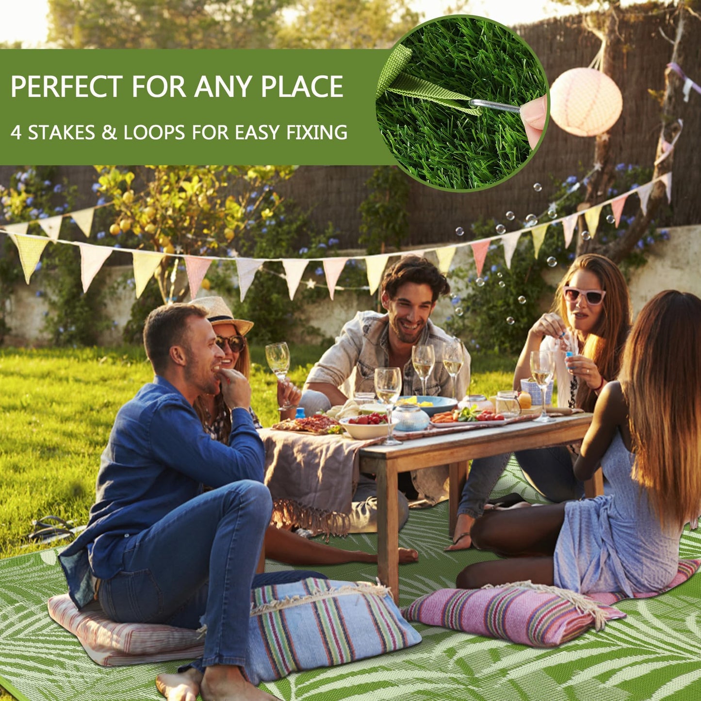 Cekene Outdoor Rugs 6’x9’ Waterproof Outdoor Patio Rug Green Reversible Mats Lightweight Plastic Straw Rug with Carry Bag Portable RV Camping Mat Modern Outdoor Area Rug for Patio Deck Picnic