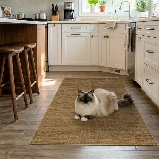 Jute 3x5 Kitchen Area Rugs: Washable Non Slip Entryway Rug with Rubber Backing Pet-Friendly Small Rugs Stain Resistant Carpet for Dining Room Laundry Porch Doorway Natural Brown