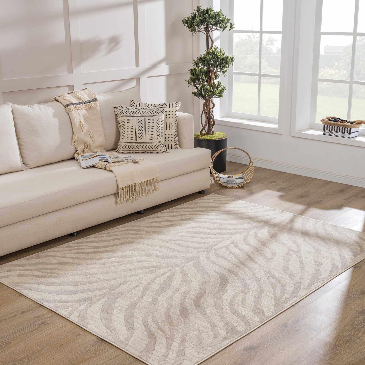 BoutiqueRugs Beige Zebra Contemporary 4x6 Area Rug Light Gray Taupe Animal Print Living Room Bedroom Dining Room Home Office Apartment 3'11" x 5'7" Stain Resistant Non-Shedding Pet Friendly