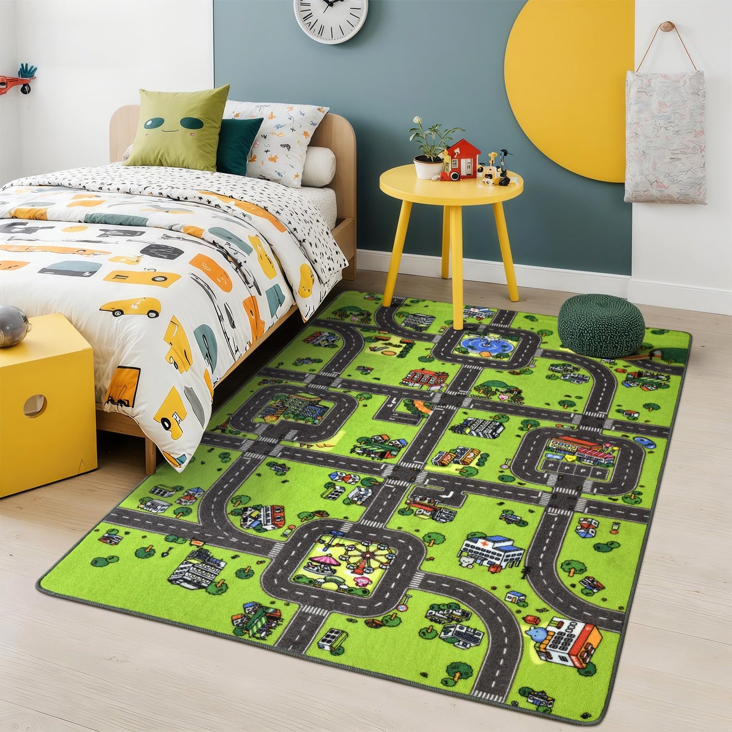 Terrug Kids Rug for Playroom, Non-Slip Washable Educational City Map for Classroom, Town Road Playmat Carpet for Bedroom Learning, 3x5 Feet
