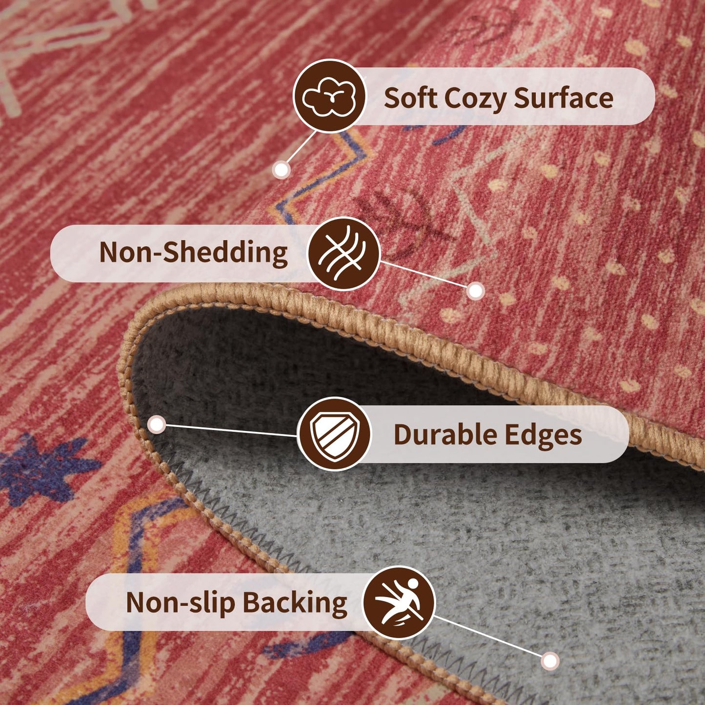 SERISSA Hallway Runner Rug, 2x10 Washable Non-Slip Red Ochre Runners for Hallways, Soft Low-Pile Boho Geometric Indoor Long Carpet for Kitchen Entryway Laundry Bedroom Bathroom