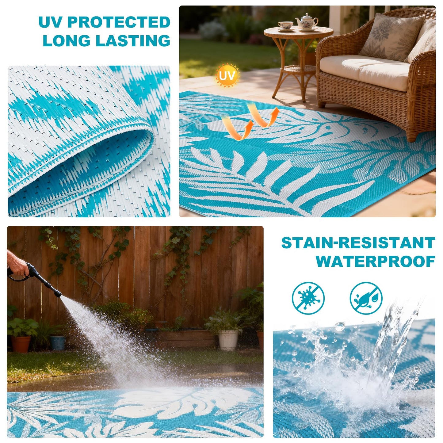 YONILE Outdoor Patio Rug, 5x8 ft Waterproof Reversible Large Area Rugs Plastic Straw Mats for RV, for RV, Picnic, Backyard, Deck, Balcony, Porch, Beach