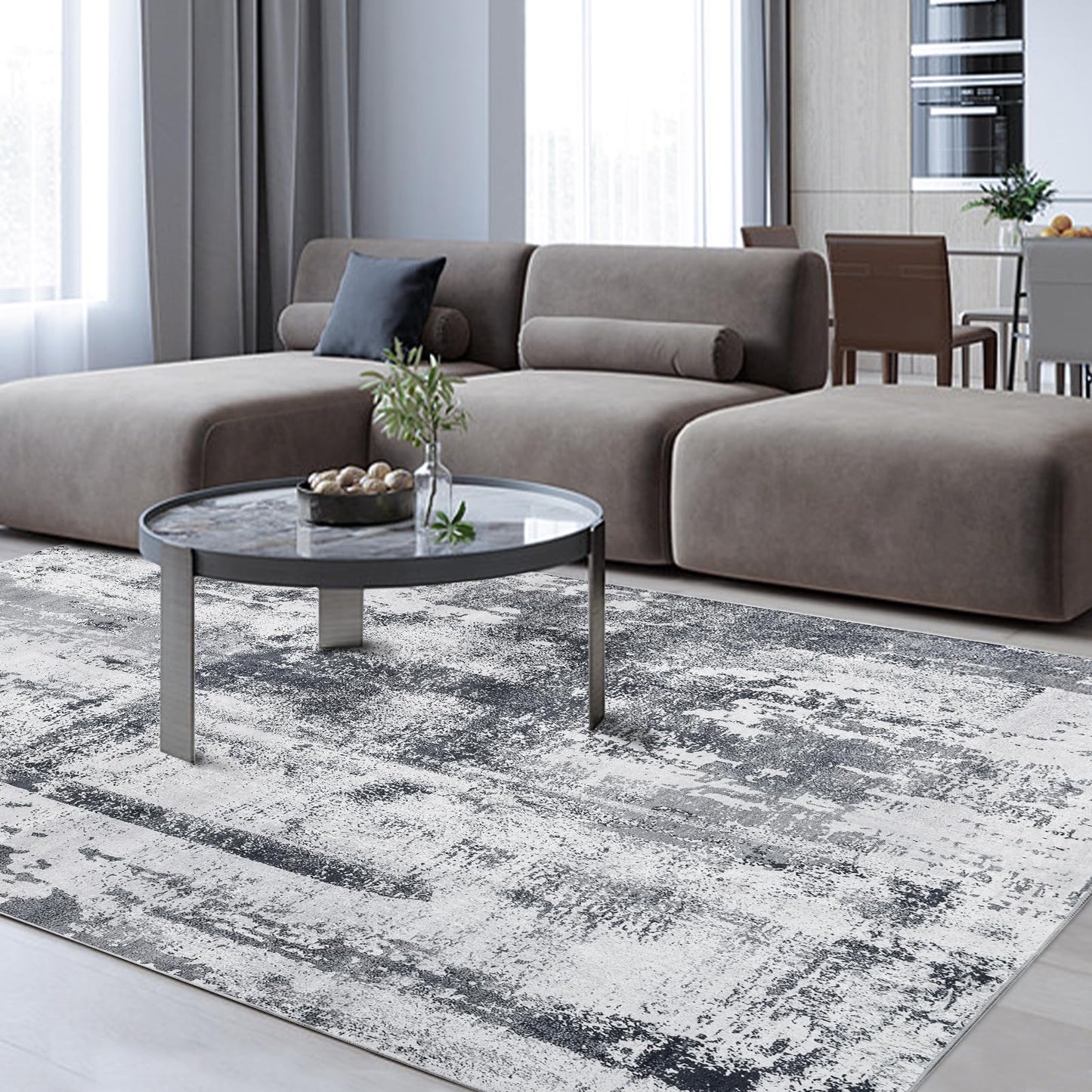 OMERAI Washable Rug 8'x10' Abstract Machine Washable Area Rugs for Living Room Ultra-Thin Non Slip Stain Resistant Modern Large Carpet for Bedroom Dining Room Office (Grey)