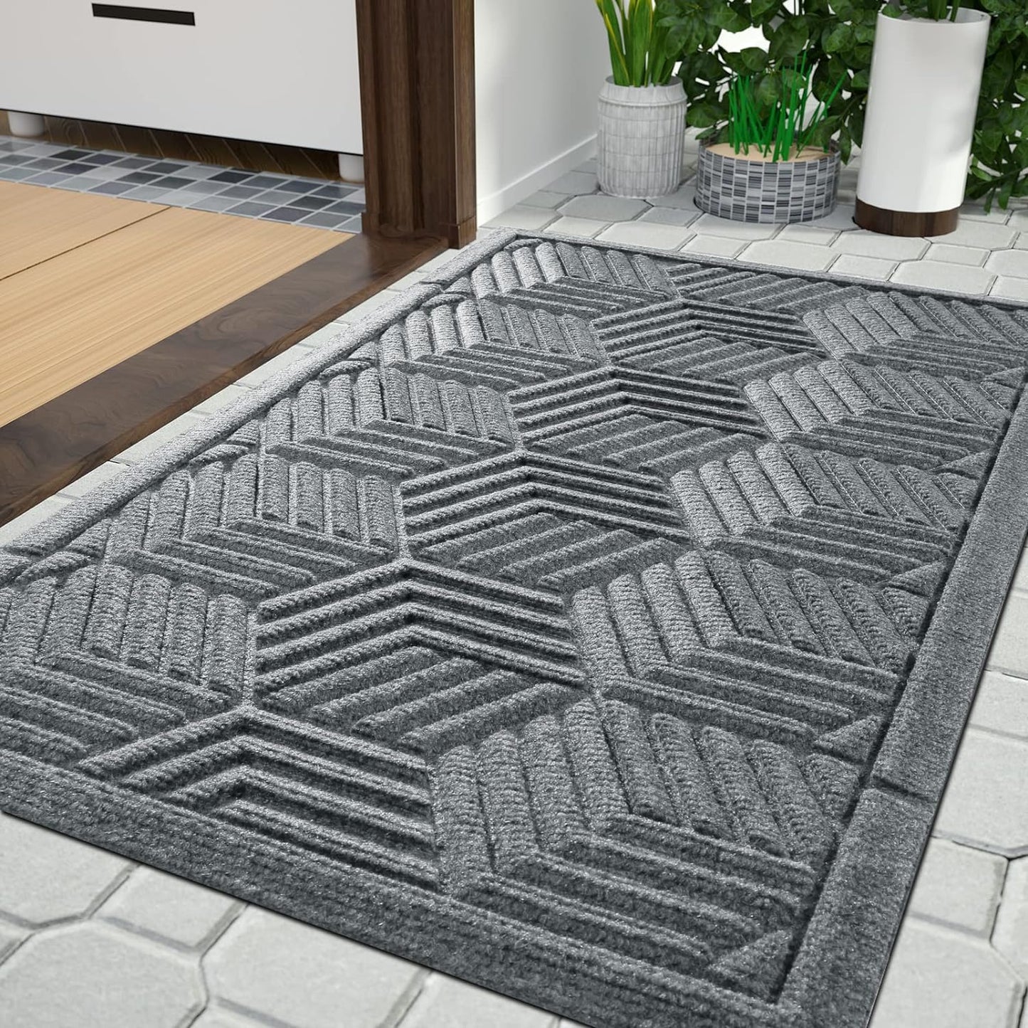 Yimobra Large Door Mat 47x32, All-Season Waterproof Outdoor Mats for Front Door Entrance with Drainage Holes, Heavy Duty Non-Slip Doormat for Garage Patio Entryway Indoor, Black Gray