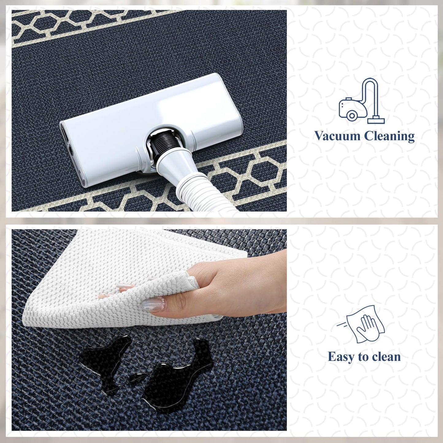 LEEVAN Kitchen Mats for Floor Set of 2,Anti Fatigue Mats for Kitchen Floor,Navy Blue Cushioned Non Slip Boho Standing Mat,Waterproof Memory Foam Comfort Kitchen Floor Mat for Sink(17"x29"+17"x47")
