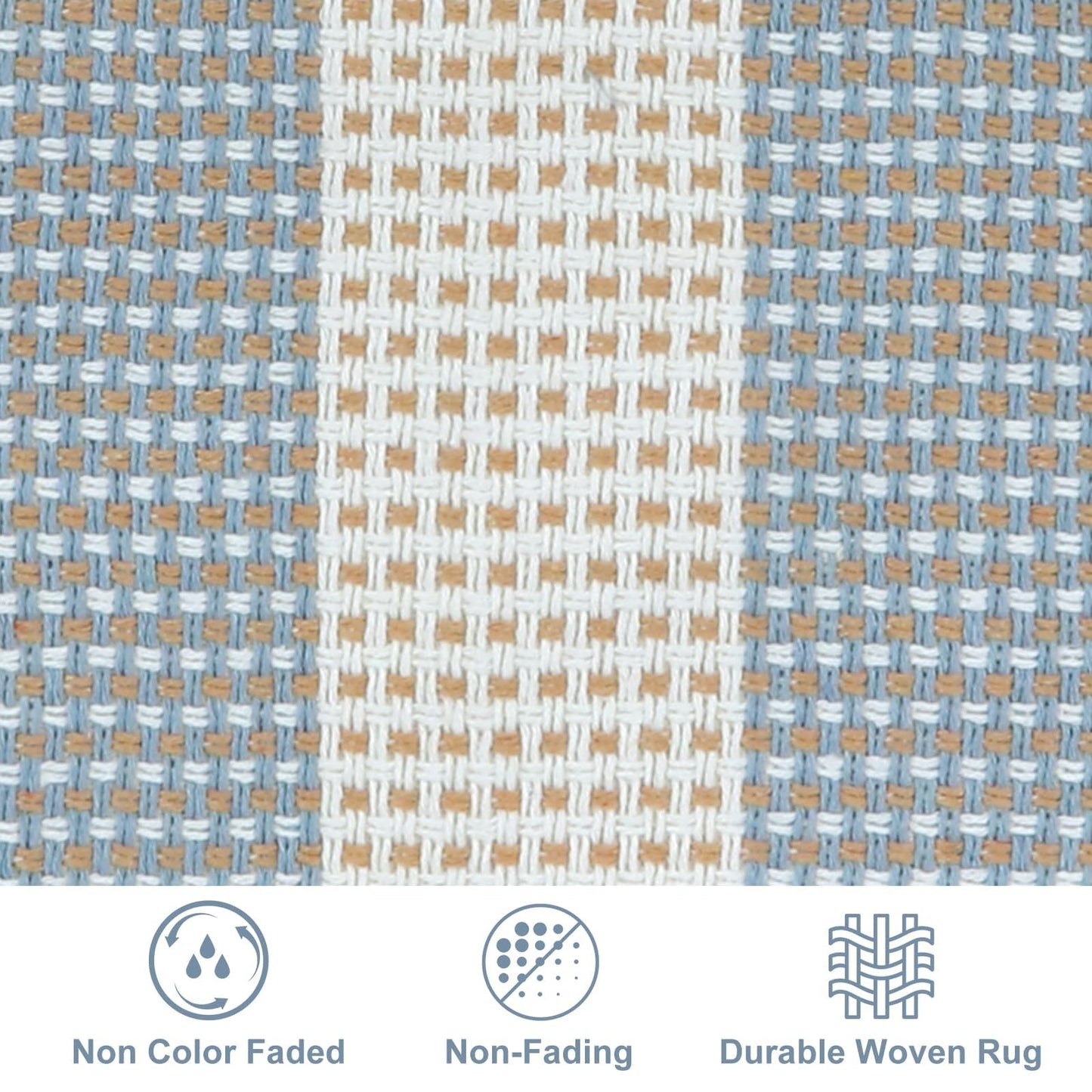 LEEVAN Outdoor Porch Rug 2x4.3, Washable Front Door Mat, Welcome Mat Outside Entrance, Blue White and Tan Striped Outdoor Entryway Rug, Farmhouse Buffalo Plaid Porch Layered Doormats Entry