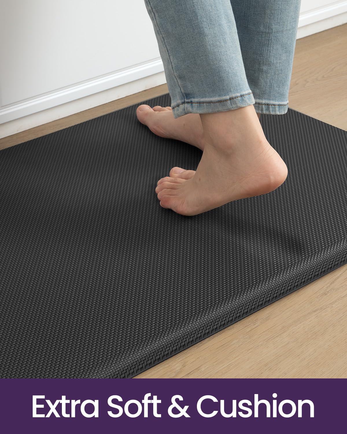 DEXI Kitchen Mat Cushioned Anti Fatigue, Extra Long Large Comfort Standing Floor Mats Waterproof, Memory Foam Antifatigue Runner Rug for Desk Office, Sink, Laundry, 70x20, Black