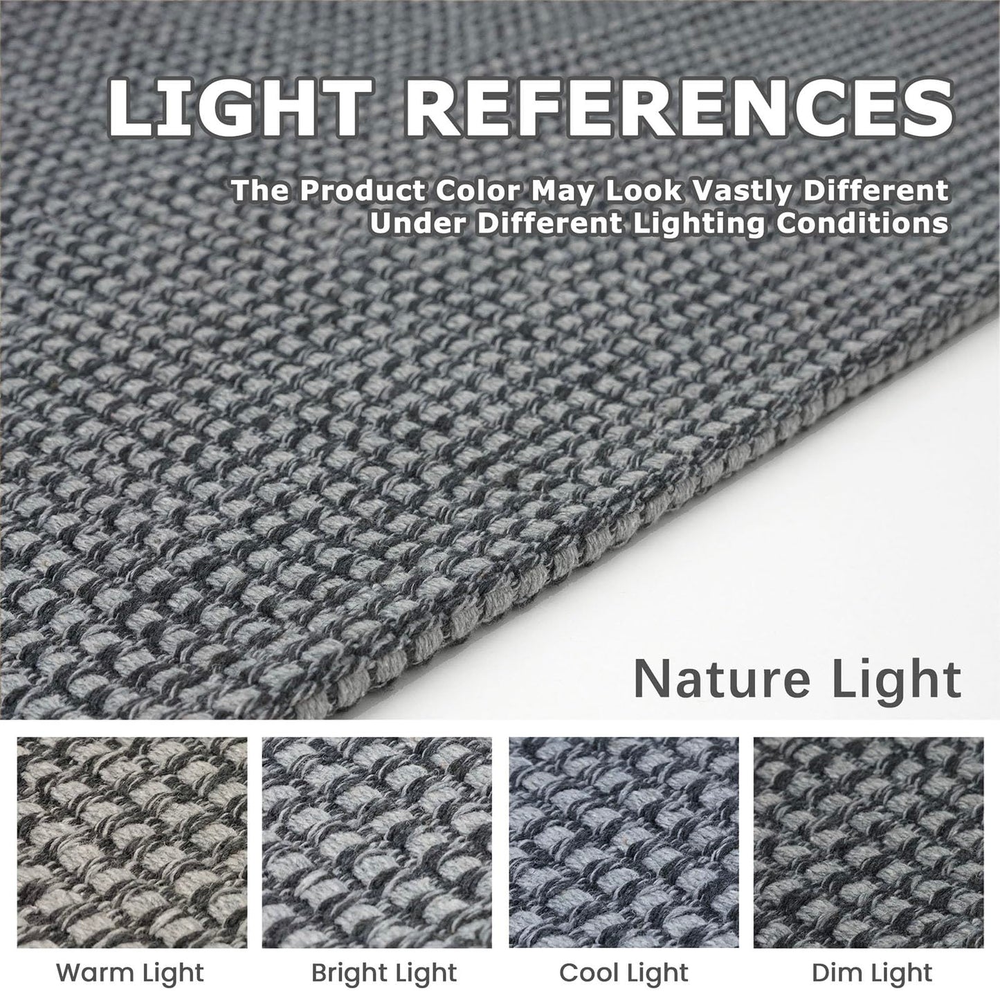 KOZYFLY Boho Rugs for Entryway Rugs 4x6 ft Washable Area Rugs Rubber Backed Living Room Rugs Braided Woven Cotton blend Indoor Outdoor Floor Carpet for Dining Room Living Room Bedroom, Dark Grey