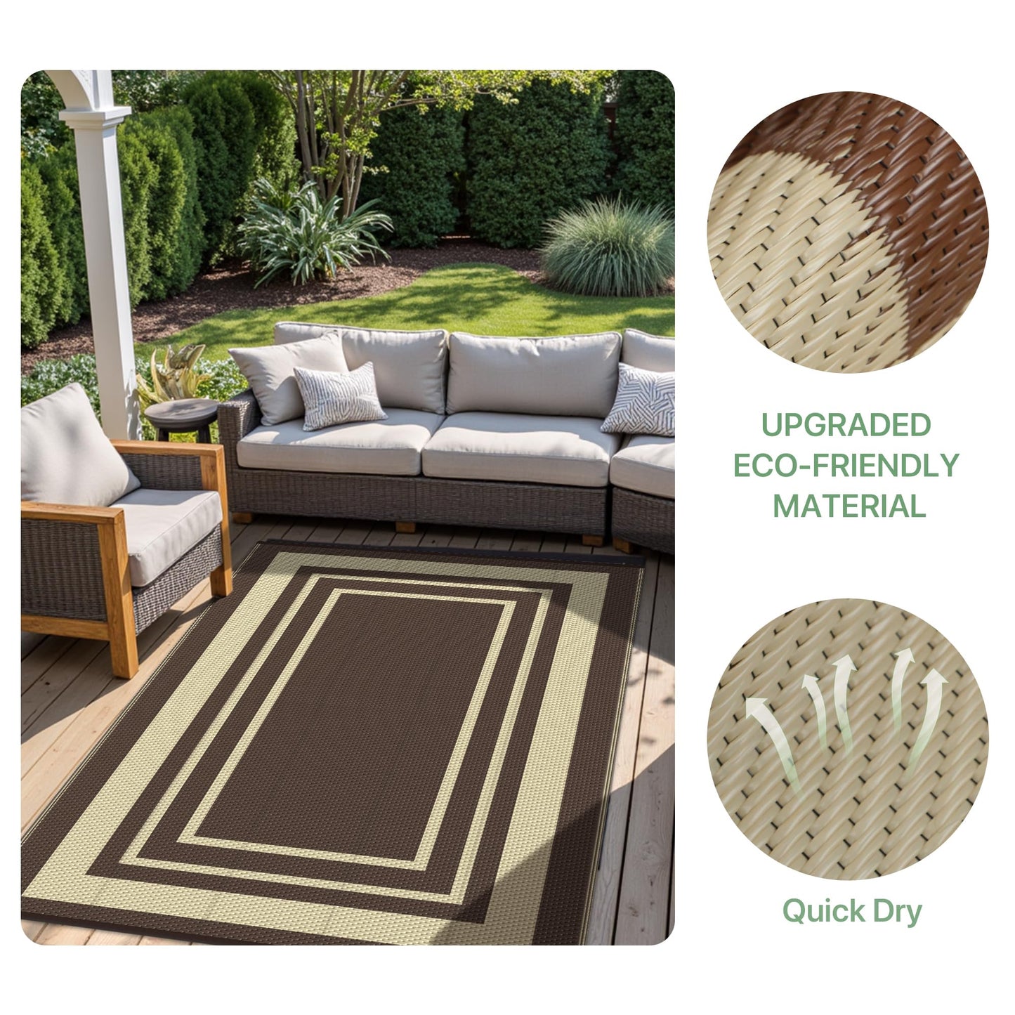 GENIMO 6' x 9' Outdoor Rug Waterproof for Patio Decor, Reversible Plastic Straw Area Rugs Mat for Camper, Outside Carpet for Rv, Deck, Porch, Picnic, Balcony, Mix-Coffee & Beige