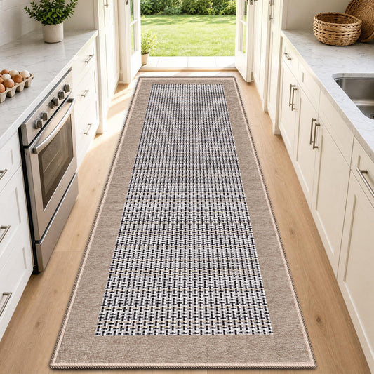 StepRite Kitchen Rugs, Kitchen Mats for Floor, 70"x20" Non-Slip Machine-Washable Kitchen Throw Rug, Absorbent Runner Rugs Office, Sink Standing Desk Mat, Decor Carpet, Khaki