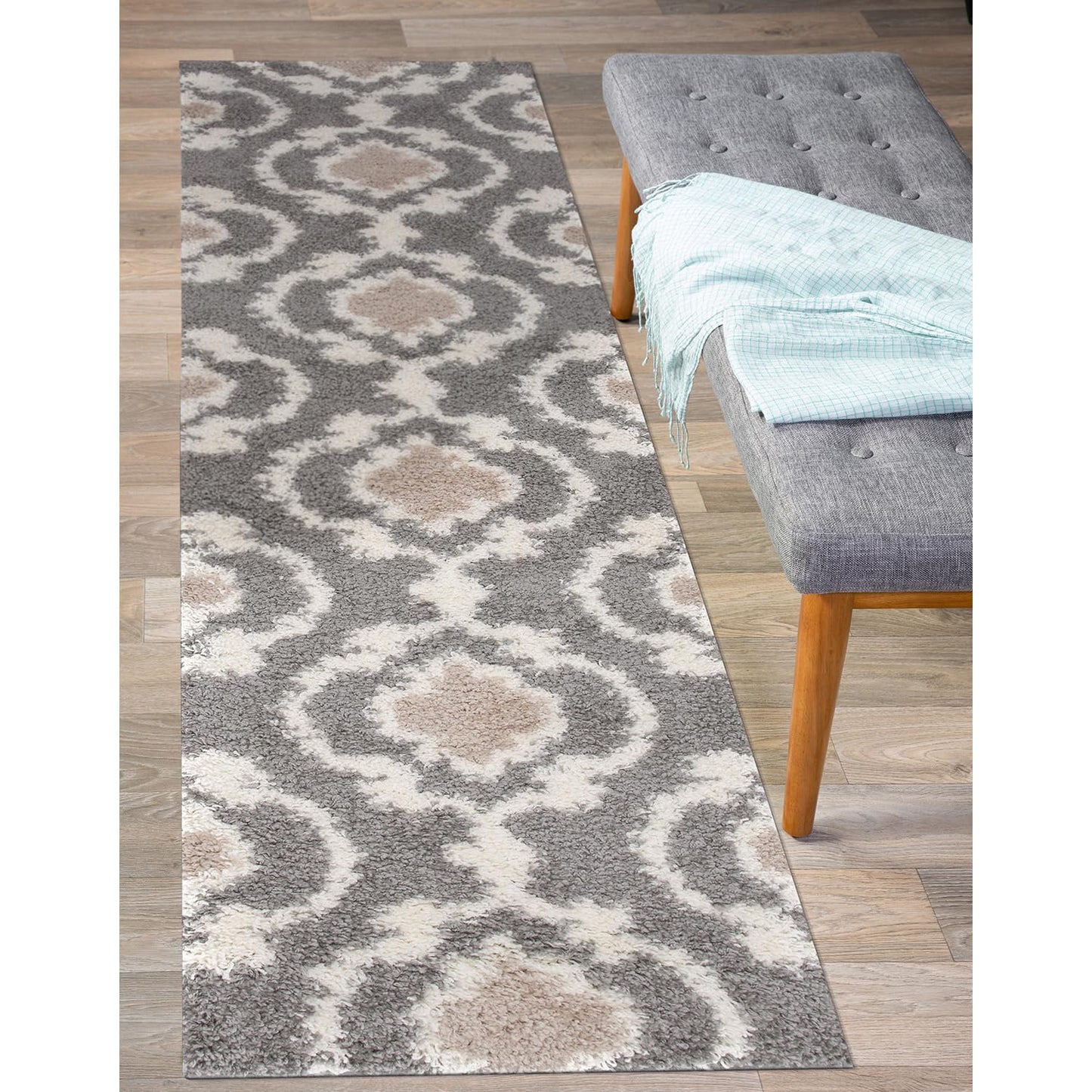 Rugshop Cozy Moroccan Trellis Gray/Cream 2' x 7'2" Indoor Shag Area Rug Runner