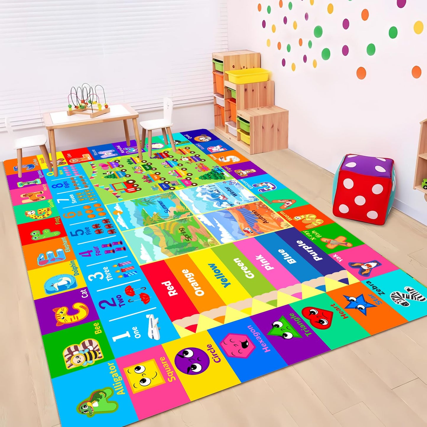 Mfmiudole Kids Rug for Playroom, Soft & Non-Slip Educational Rug with ABC, Animals, Numbers, Floor Play Mat for Kid, Preschool Classroom Rugs Playmat for Nursery Kids (59X39.4 inch, Season&Month)
