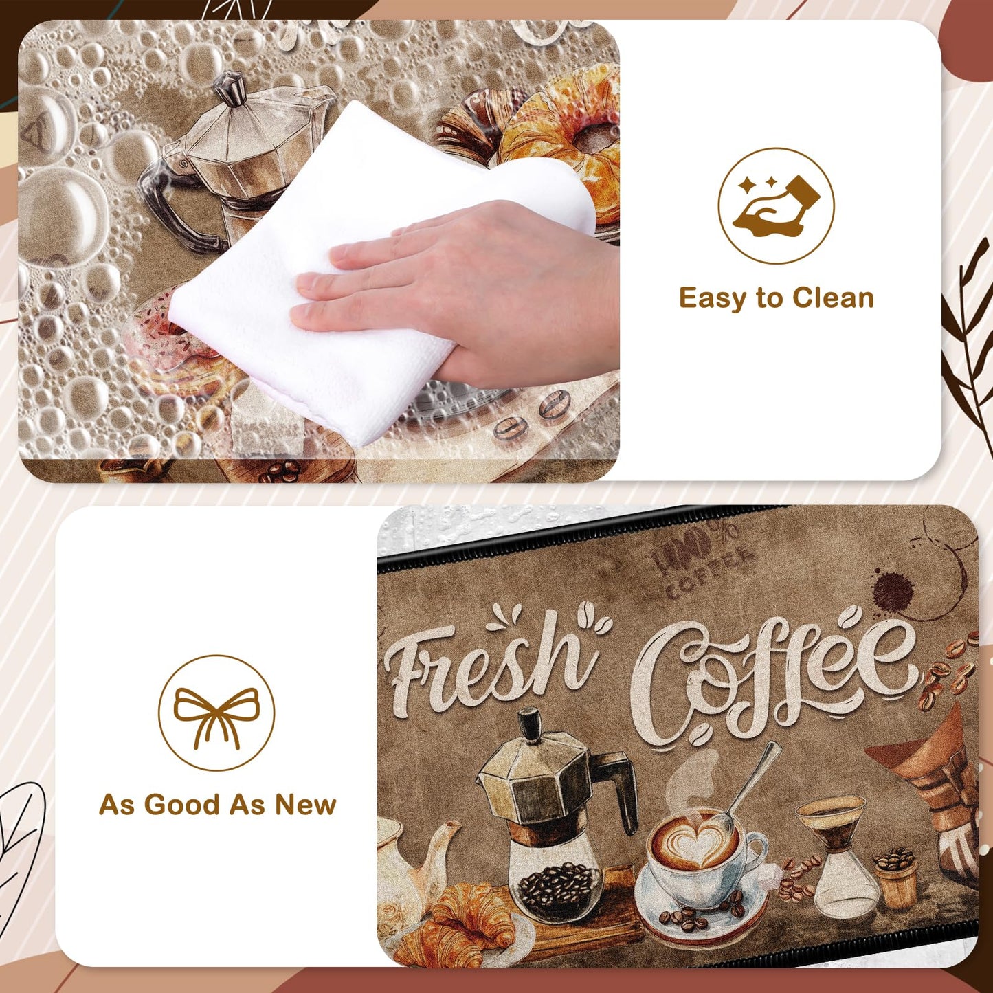 InIsaJace Coffee Rugs for Kitchen Floor, Kitchen Mats for Floor 3 Pieces Non-Slip, Absorbent Washable Runner Rugs Farmhouse Style Kitchen Bar Mat(16x28 +16x47)