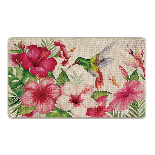 Livcoz Spring Summer Hummingbird Floral Welcome Front Door Mat, Vintage Hibiscus Flower Decorative Doormat Non-Slip Floor Entryway Rug, Farmhouse Indoor Outdoor Home Kitchen Decoration 17x29 Inches