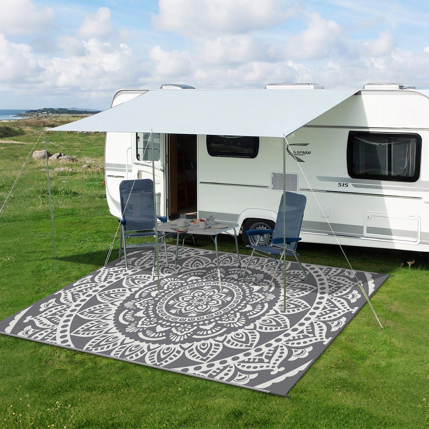 Bsmathom Waterproof Outdoor Rug 5'x8' Grey