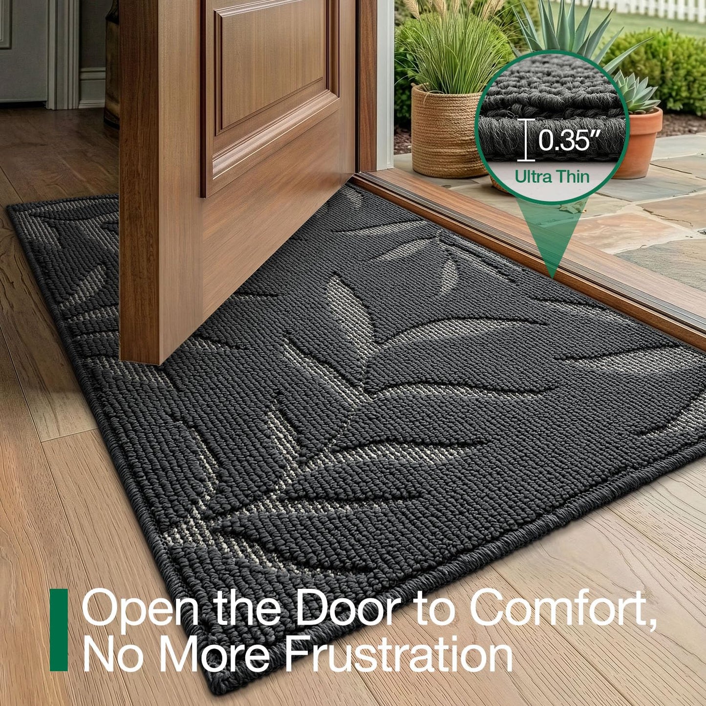 LUMI Front Door Mat Indoor Entrance 32"x48", Low Profile Welcome Mat, Non-Slip Washable Doormat with Rubber Backing for Entrance, Patio, Garage, Dark Grey