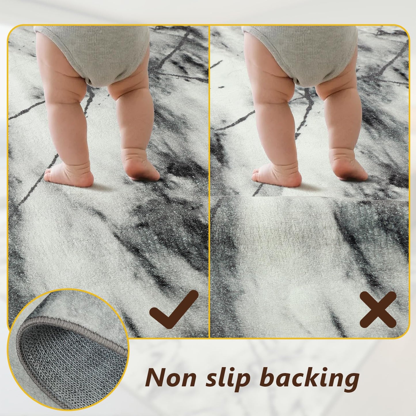 Przemy Area Rugs for Living Room, 4x6 Washable Rug for Bedroom, Modern Non Slip Carpet for Dorm Hallway Nursery Dining Room Office, Grey and White