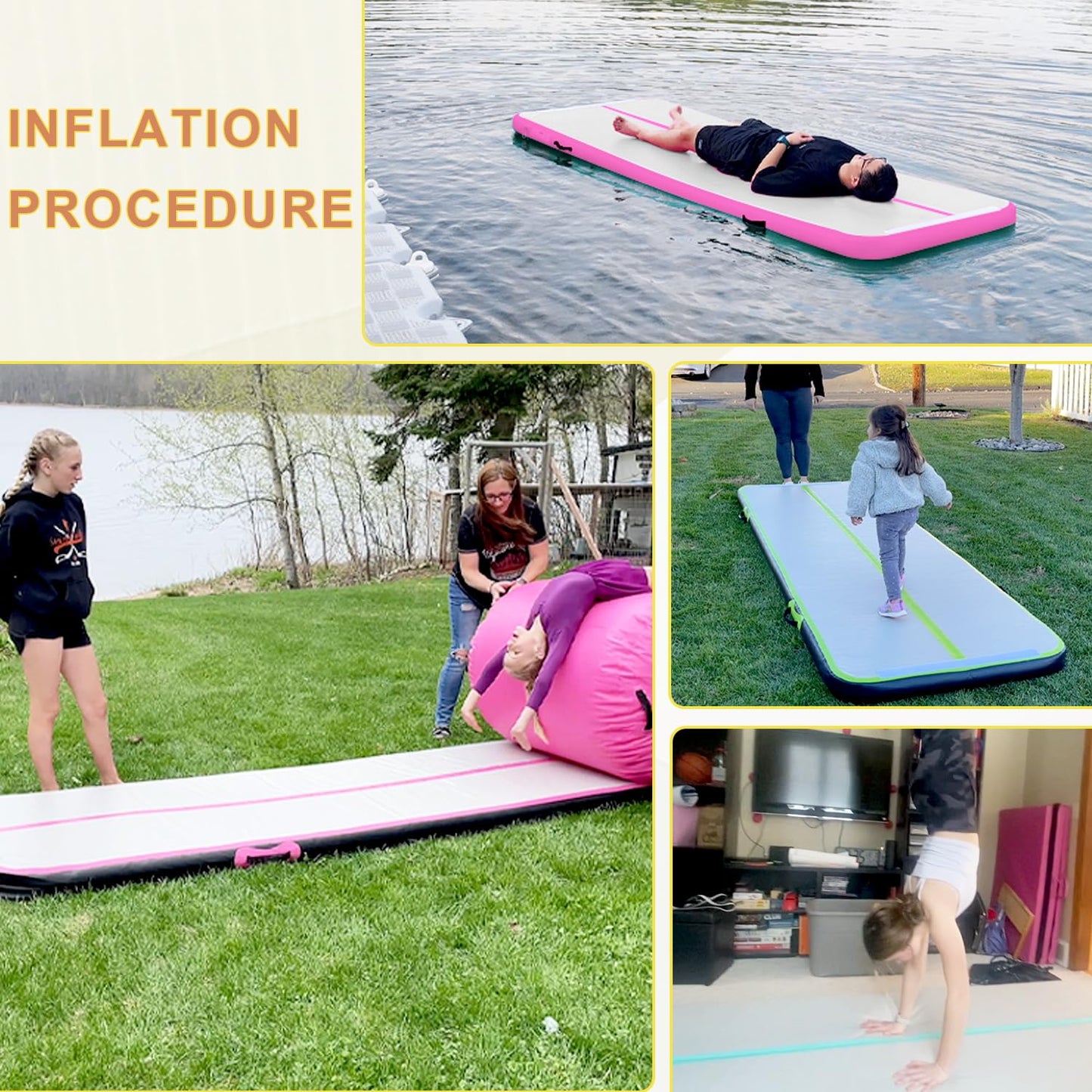 HMTAOLIFE Inflatable Air Gymnastics Mat Tumble Track, 6.6/10/13/16/20ft Tumbling Mat Air Tumbling Track, Air Training Mat with Air Pump for Home/Water Fun/Gym/Yoga/Training/Cheerleading