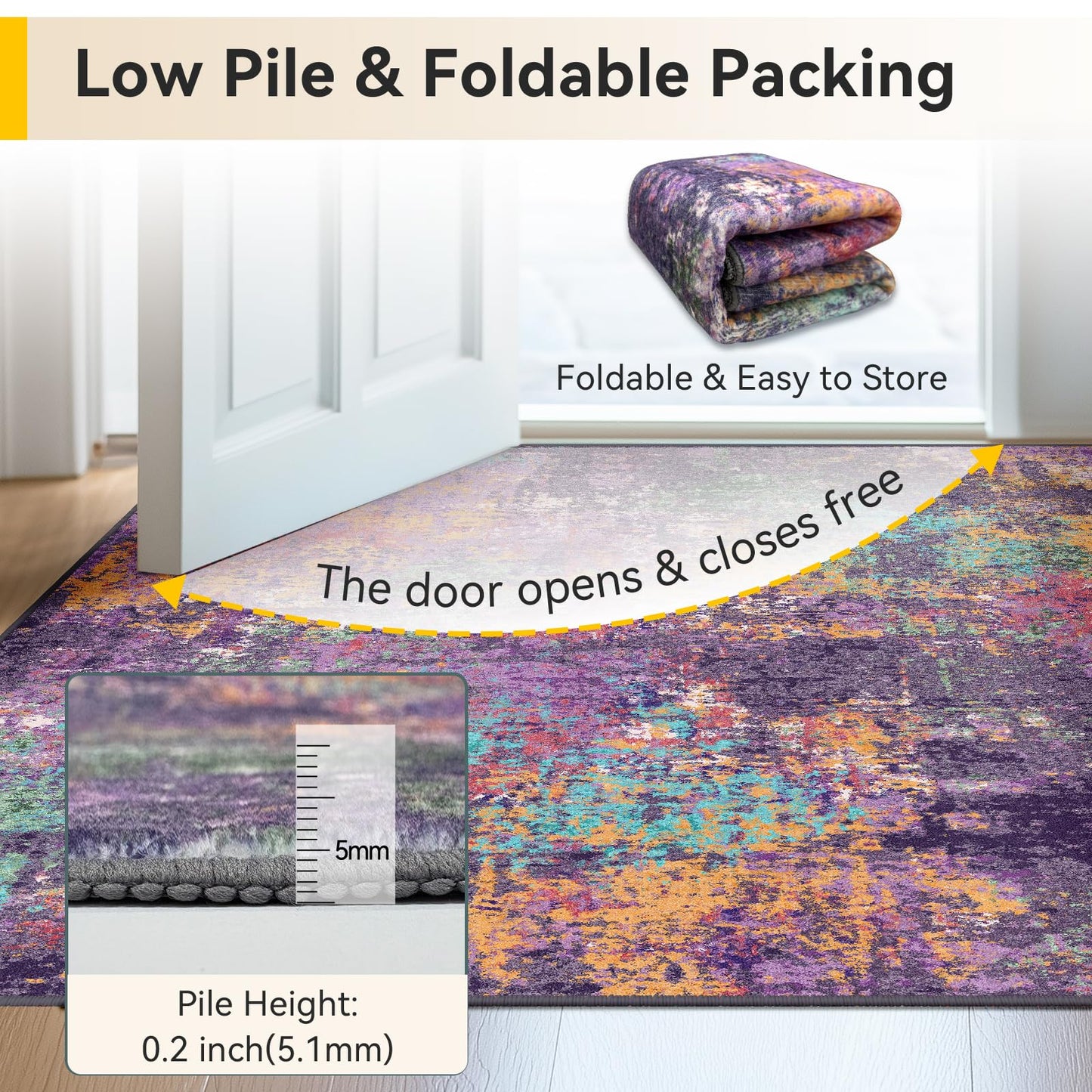 RELEANY Washable Area Rugs 8'x10' Non-Slip Modern Abstract Soft for Living Room Entryway Bedroom Kitchen, Print Pattern, Purple Orange Blue Green Rust Red Colorful