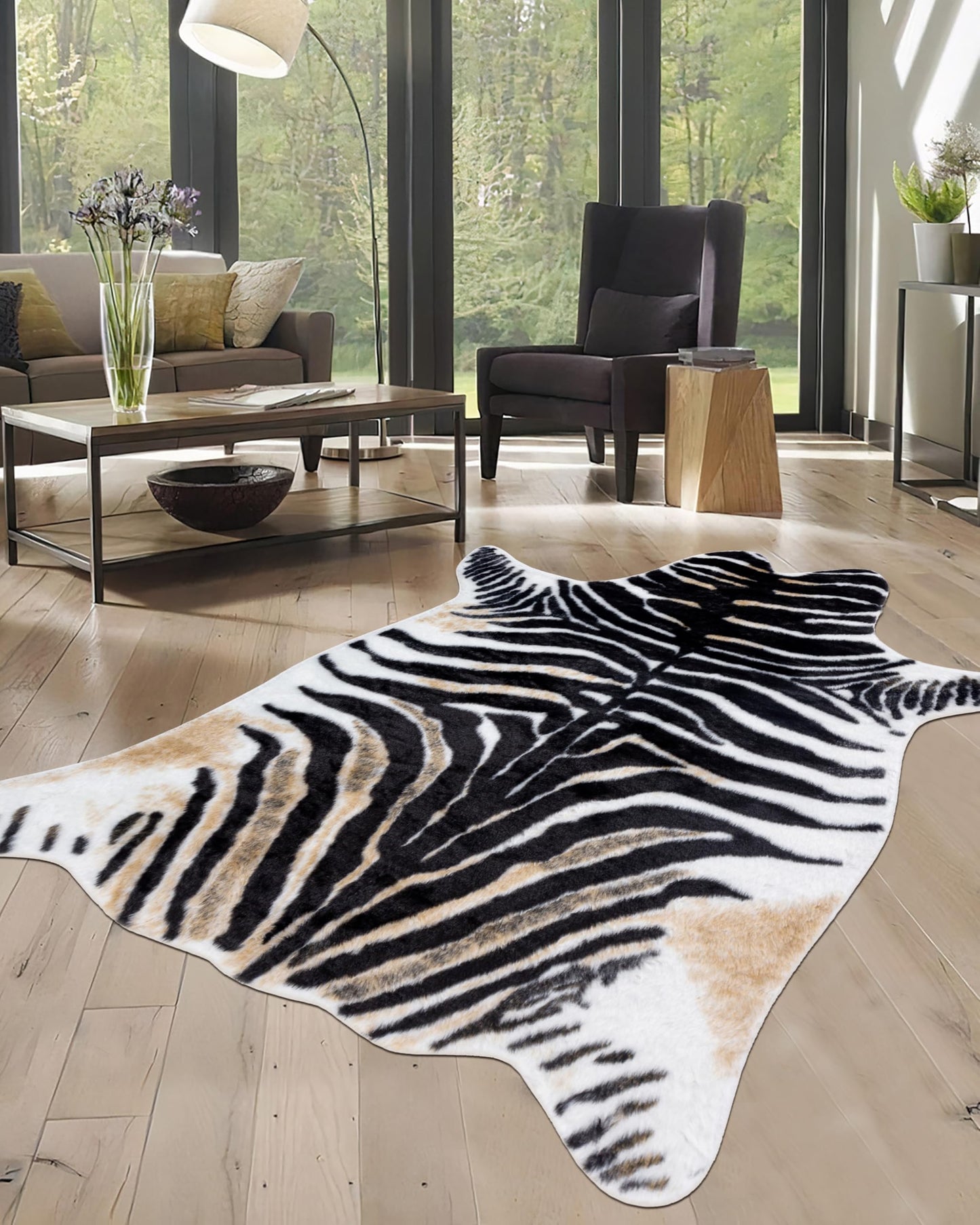 Zebra Rug Animal Print Rug: 6.2x8.2 Feet Large Washable Animal Shaped Area Rug Faux Fur Zebra Hide Carpet Funky Western Decor for Living Room Bedroom Home Office