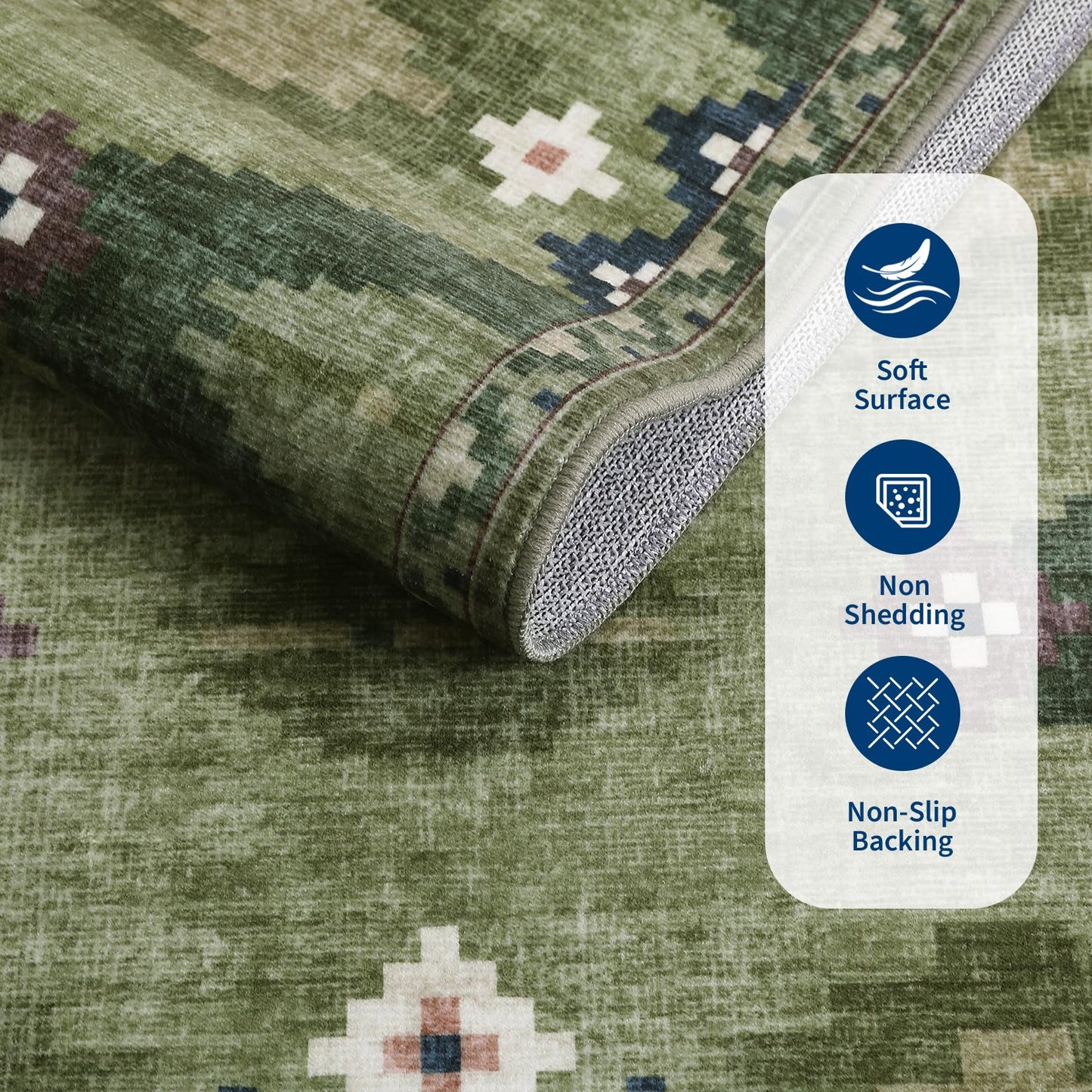 Hallway Runner Rug 2x6 Modern Geometric Non Slip Kitchen Runner Carpets Stain Resistant Mid Century Tribe Runners Soft Low Pile Boho Runner Mat for Laundry Bedroom Living Room Nursery Bedside, Green