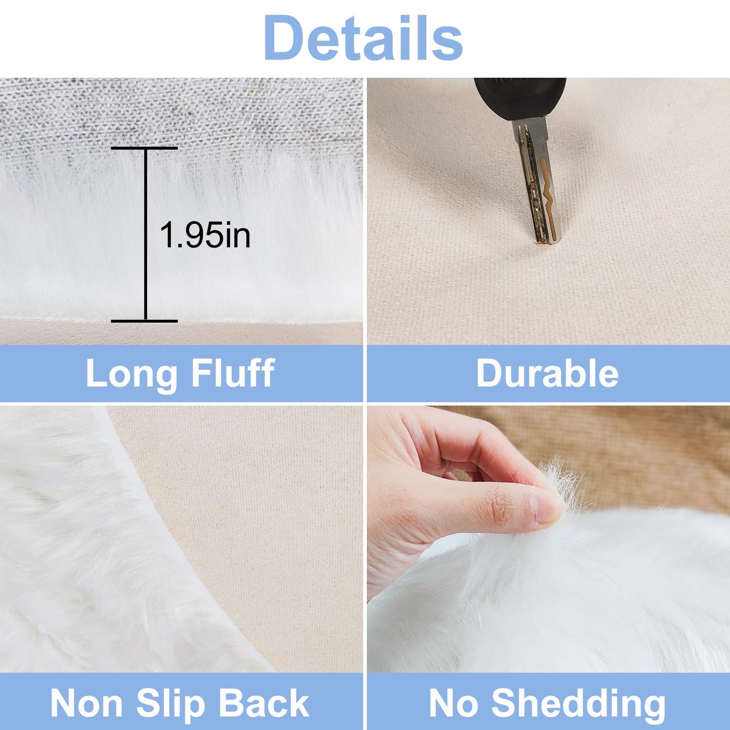 TENNOLA White Faux Fur Rug 2x2 Feet Small Round Fluffy Rug, Faux Sheepskin Circle Shag Fuzzy Throw Carpet for Kids Room, Bedroom, Living Room, Luxury Room Decor