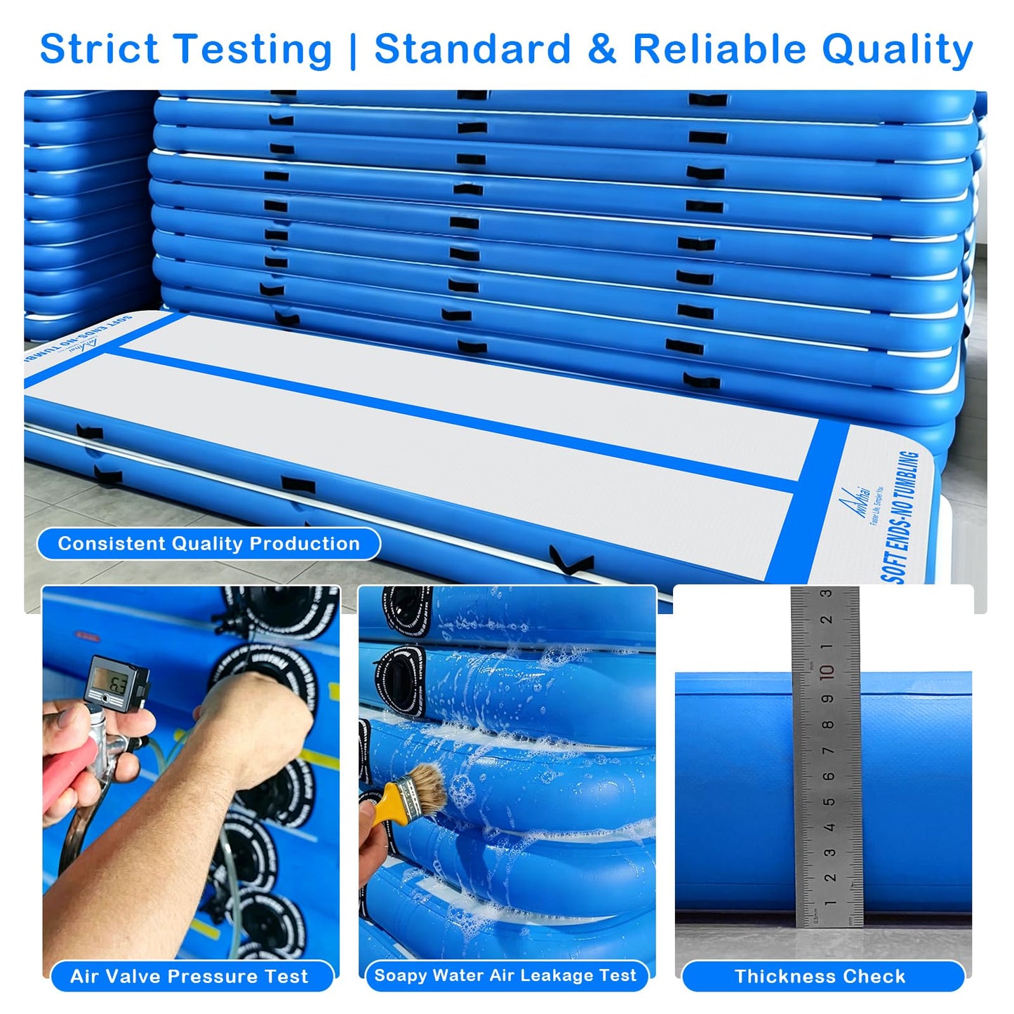 10FT Inflatable Gymnastics Tumbling Mat with 2-in-1 Safety Guide Lines