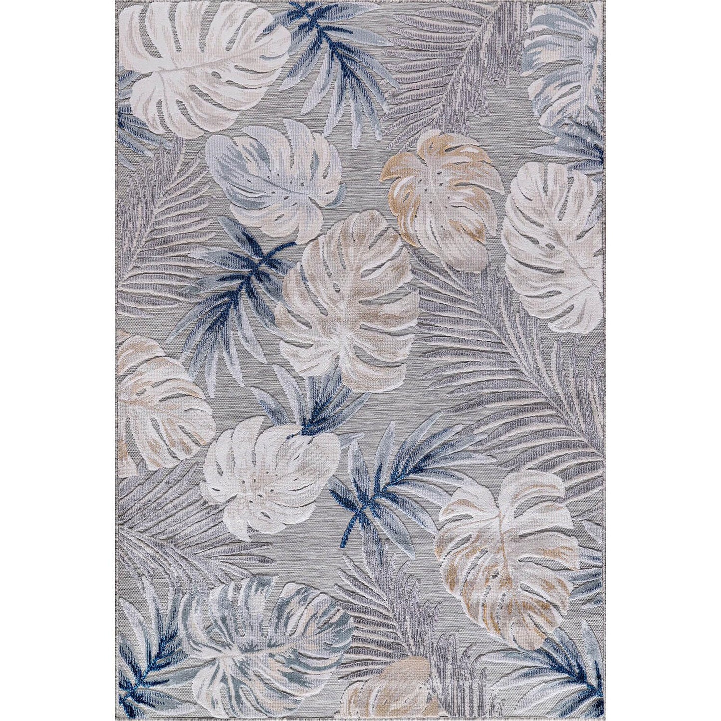 CAMILSON Indoor Outdoor Rug, Blue 5x7 Leaf Tropical Botanical Area Rugs for Indoor and Outdoor patios, Easy-Cleaning Non-Shedding Living Room, Garden and Kitchen Washable Outside Carpet (5 x 7)